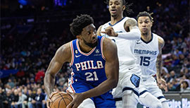 NBA简报:76人110-105力克灰熊 恩比德27+19+6+6帽 哈登31 莫兰特16中3