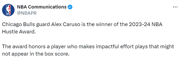 NBA官宣：卡鲁索最佳拼搏奖 湖人当初是否该放手？