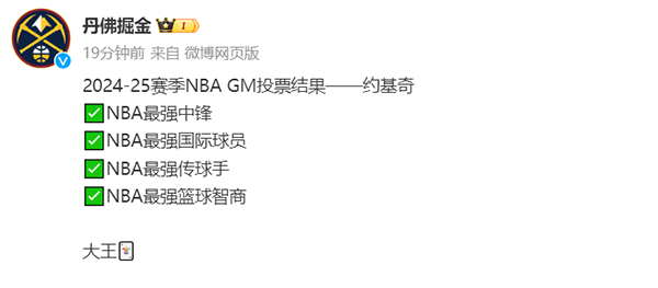 掘金官方晒总经理投票，约基奇四项居首，堪称真正大王？