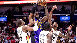 NBA简报:湖人104-99击退鹈鹕 詹姆斯21分&连中制胜三分 浓眉31+14 克内克特新高