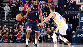 NBA简报:快船102-99再胜勇士 哈登12+6+16 鲍威尔带伤出战23分 库里26+7+6