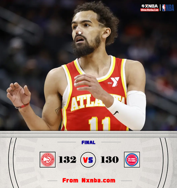 NBA简报:老鹰132-130胜活塞 吹杨绝杀&34+9 CC30+6+14